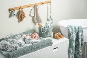 Hydrofiel multidoek 115x115cm Nature ash green (wit met groene print) - Afbeelding 5